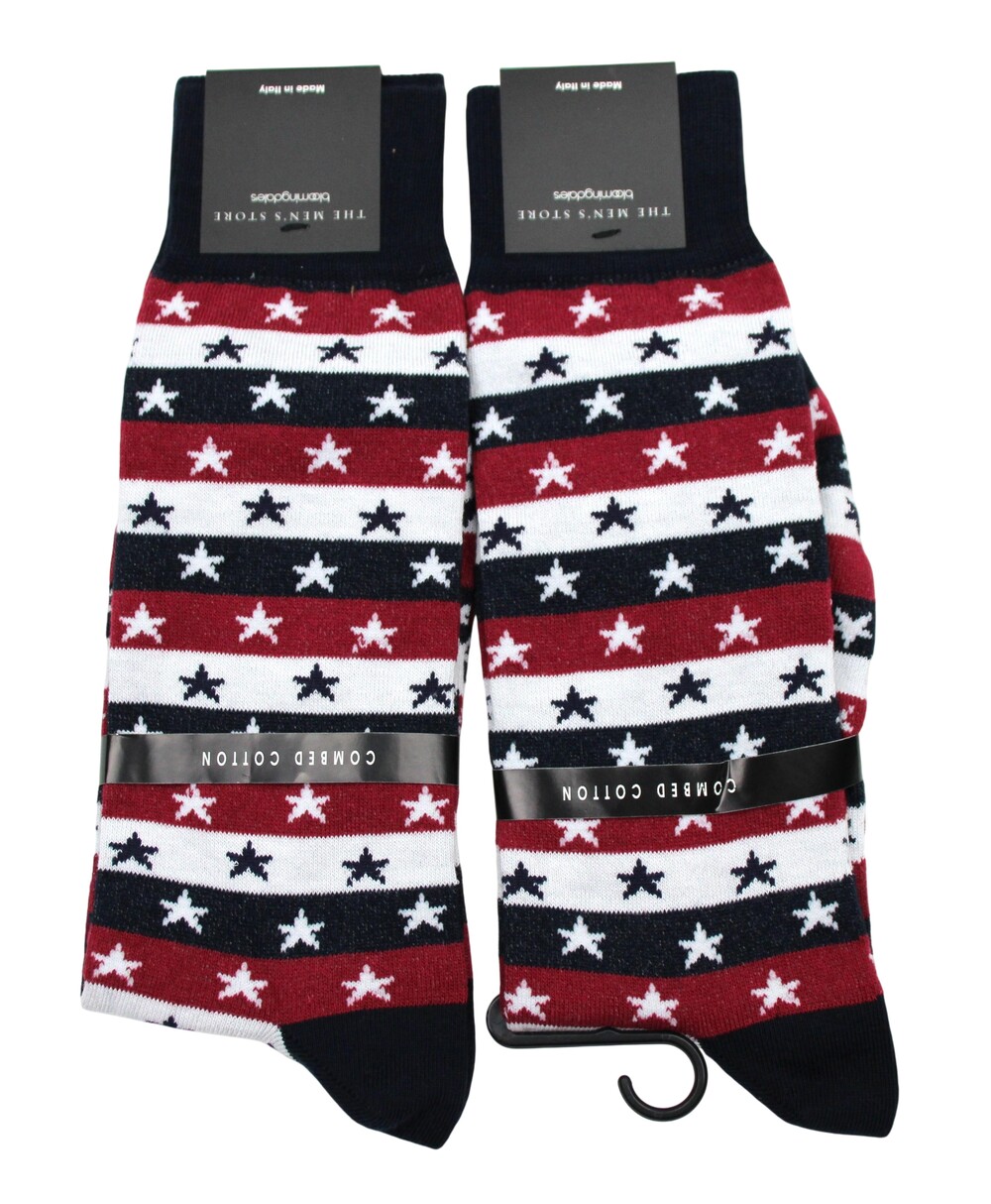 The Men's Store Socks Mens 10-13 Navy Patriotic Flag Dress Mid Calf Italy 2 Pair